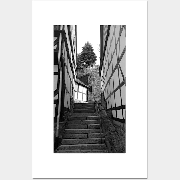 Alley in Stolberg / Harz with stairs in black and white Wall Art by Gourmetkater